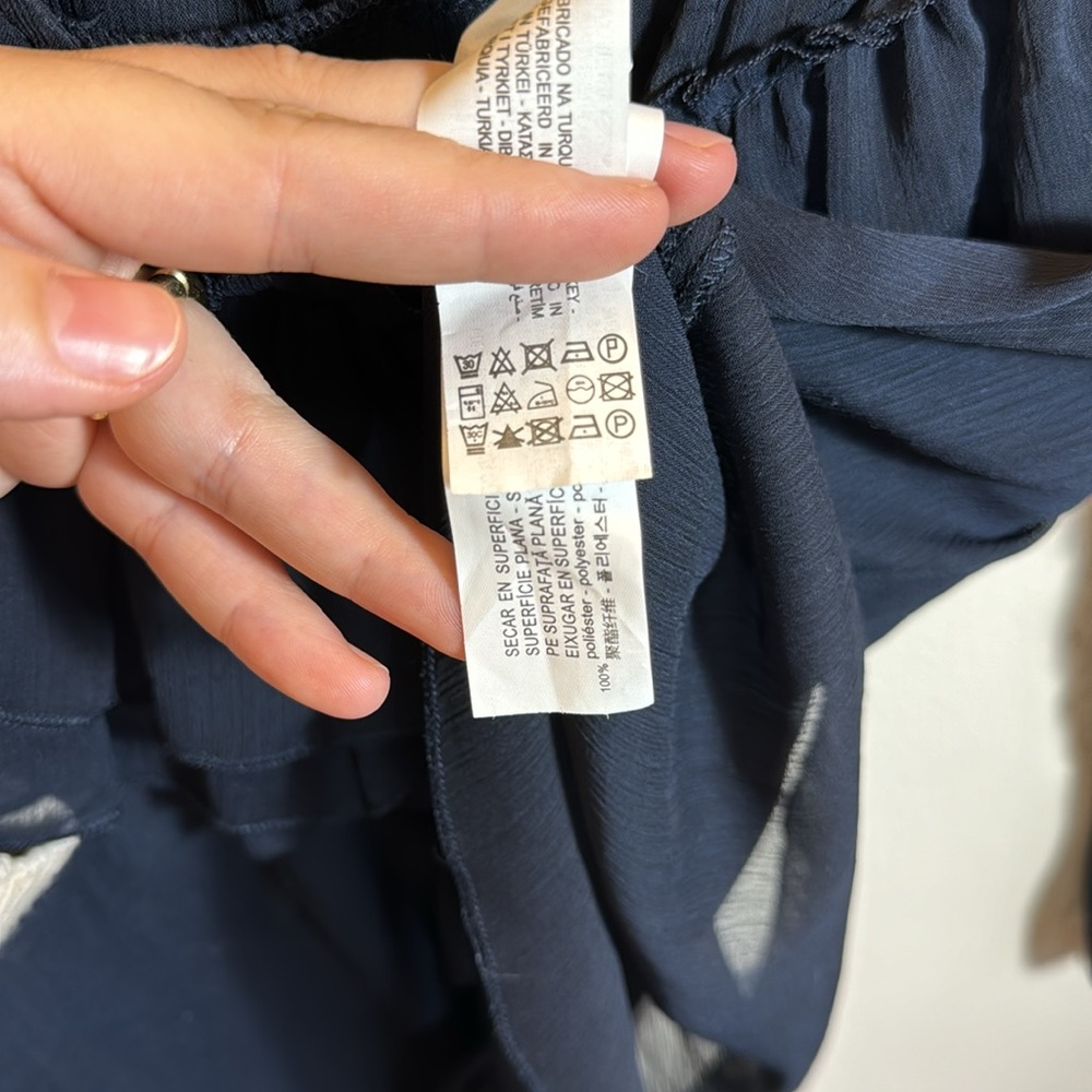 Zara navy blue sheer blouse with frills and ruffles - Picture 8 of 8